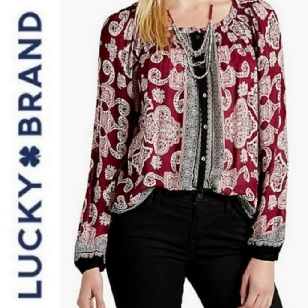 Lucky Brand Coastal Cowgirl Boho Blouse XS Paisley Scarf Print Flowy It Girl Top - Picture 6 of 9